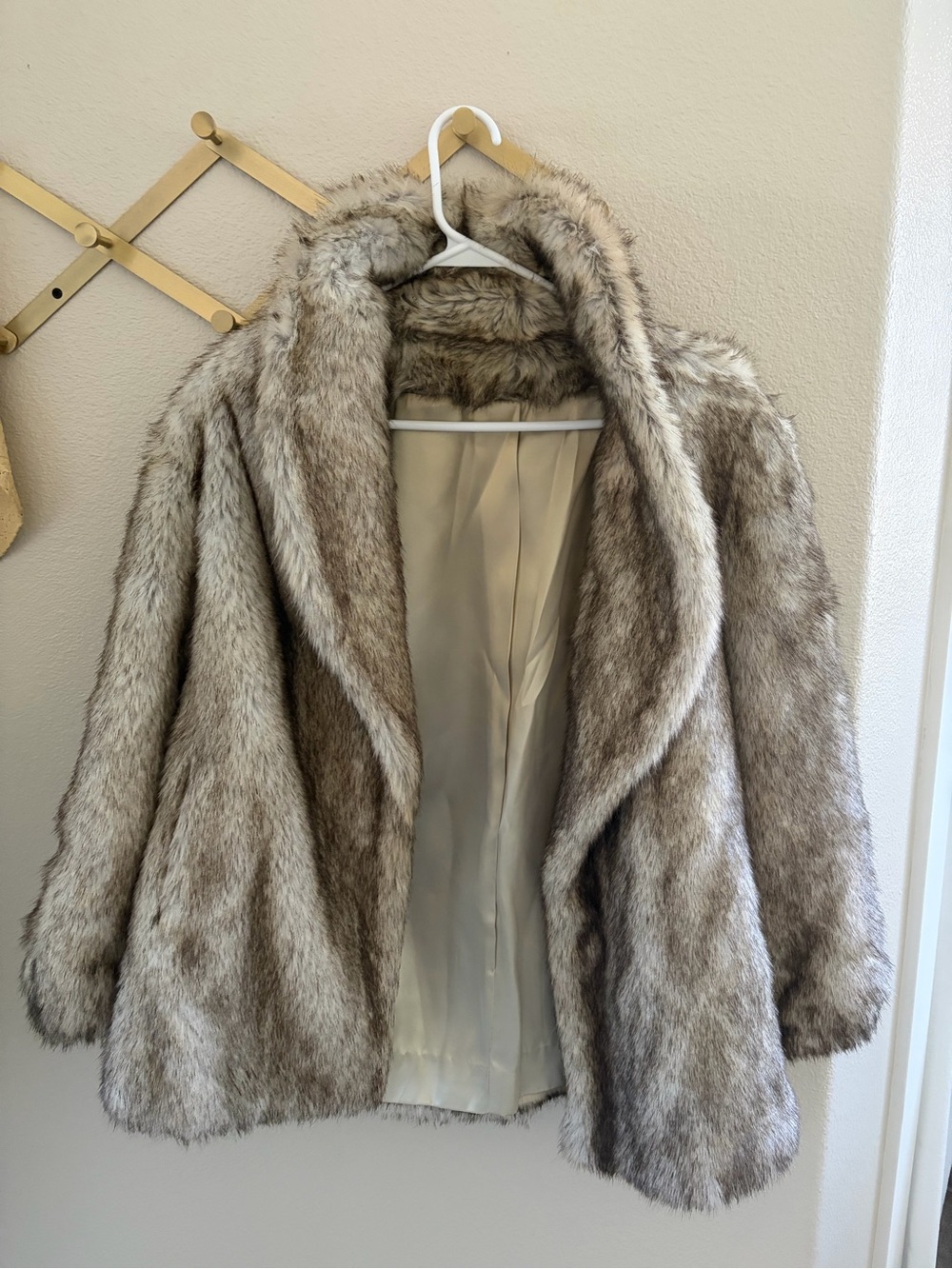 Tissavel of France Plush Faux Fur Coat in Light Taupe